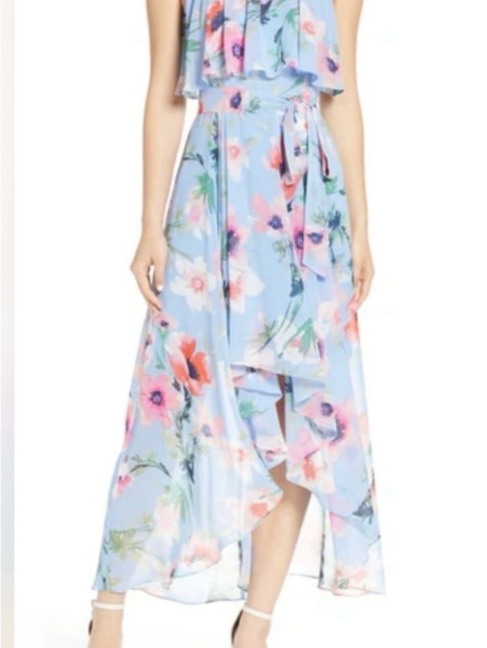 Eliza J Light Blue Poppy High-Low Maxi Dress
